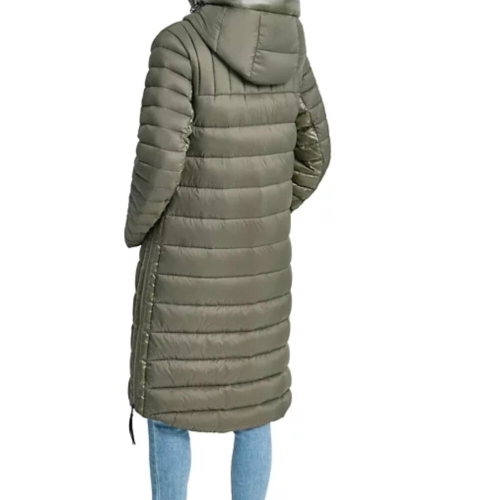 DKNY Jeans Womens Down Quilted Hooded Puffer Coat Olive Green Size Med MSRP $229 - Picture 2 of 6